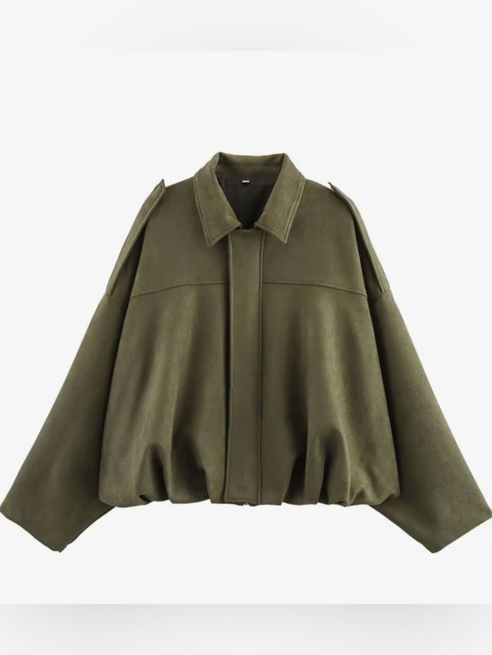 Anthropologie Olive Faux Suede Oversized Bomber Jacket